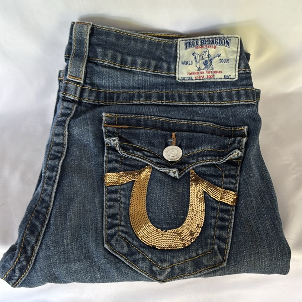 Gently Worn Authentic True Religion Women's Blue Jeans Gold Logo- Low Rise - 30 - Picture 14 of 14